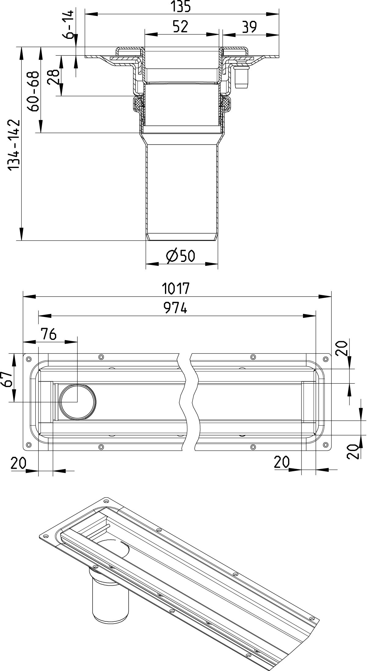 SHOWER CHANNEL WATERLINE 1000 - (398.100.056.20) - BLÜCHER