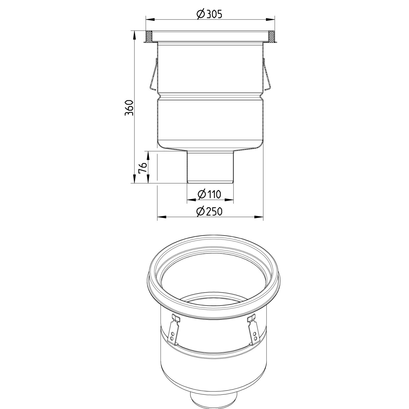 Line Drawing - Drain-No membrane-305